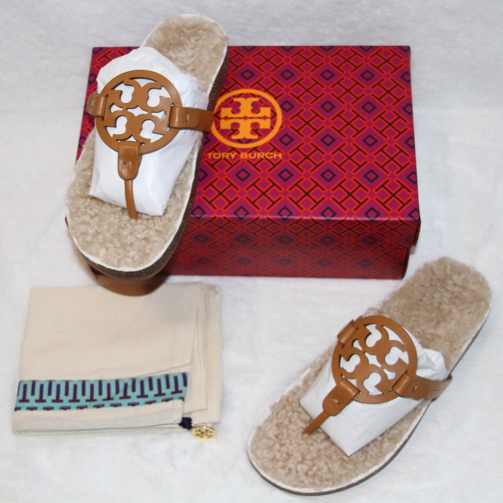 NWT Tory Burch Miller Cloud Shearling Sandals NEW in Box - Picture 3 of 6